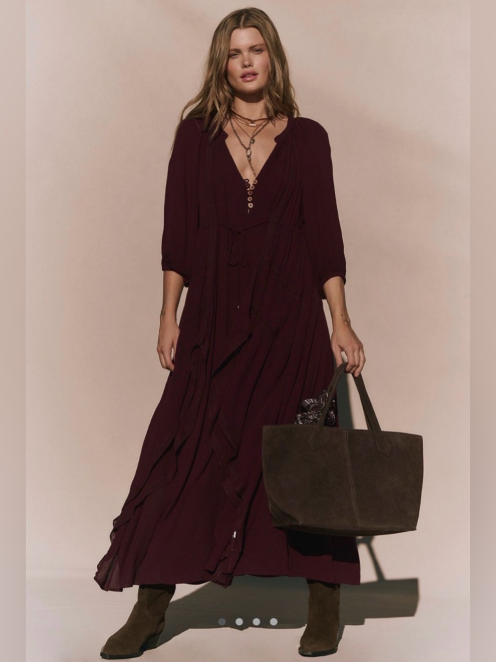 Free People Plenty of Love Burgundy Maxi Dress size Large